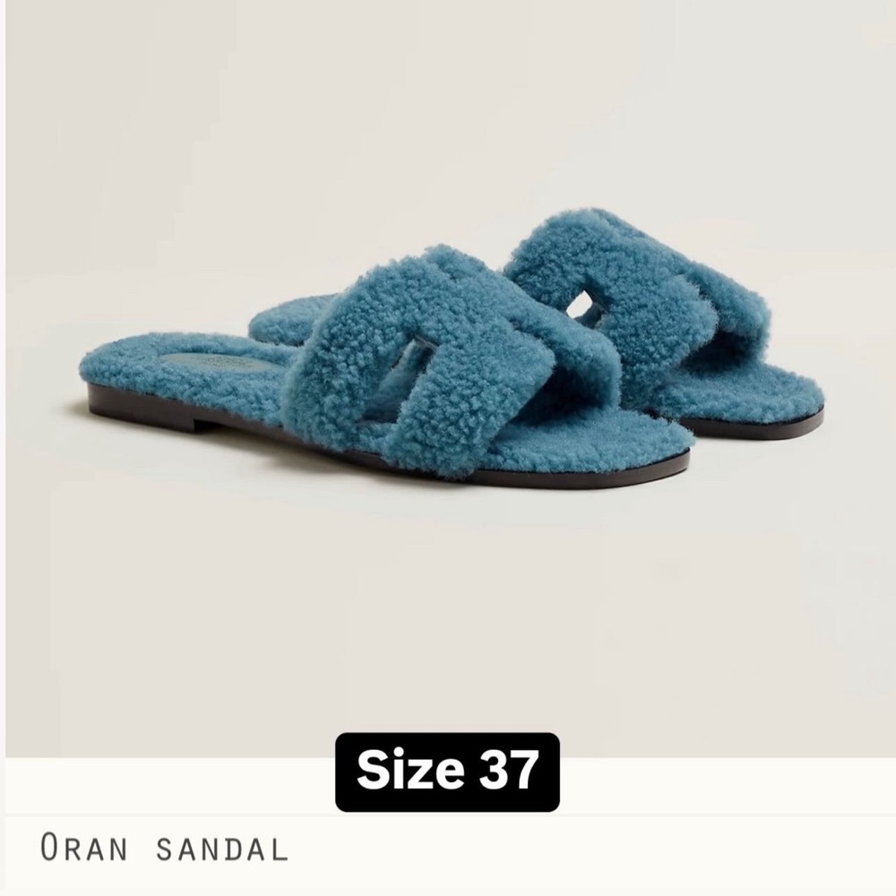 Hermes Blue Fuzzy Slippers